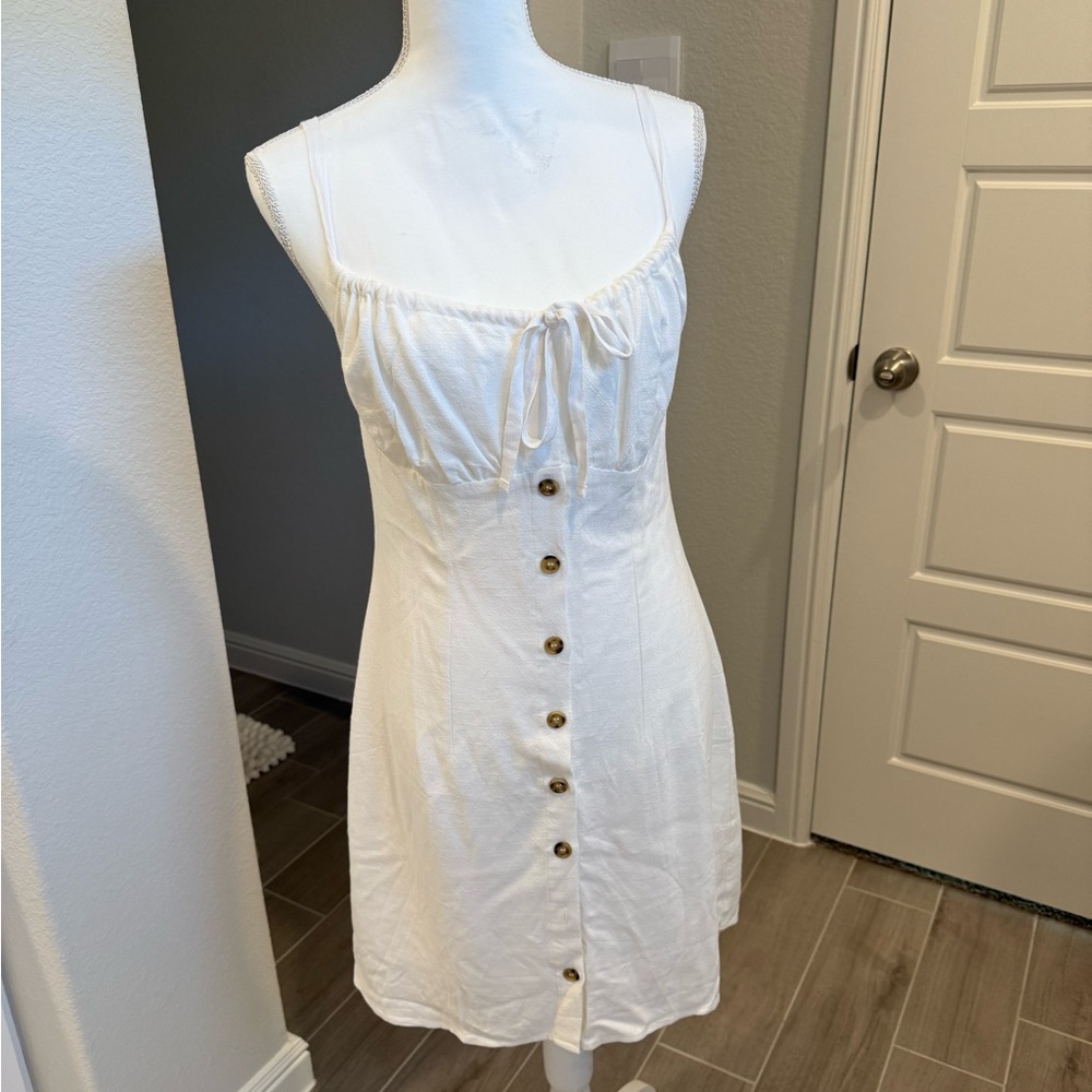 Commense White Button-Front Mini Dress